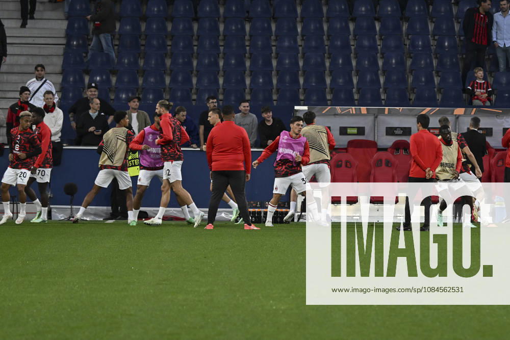 AC Milan players warming up during the UEFA Europa League league phase matchday 2 match between FC Salzburg and AC Milan at Red Bull Arena on October 15, 2026 in Salzburg, Austria.
