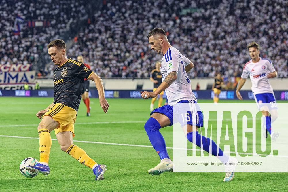 SPLIT, 15 10-2026, Poljud Stadium , season 2026 2027 , UEFA Conference League Football . Match between Hajduk Split and Ajax. Picture shows Ajax Viktor Tsygankov and Hajduk Split Dario Maresic Hajduk Split - Ajax x208448462x