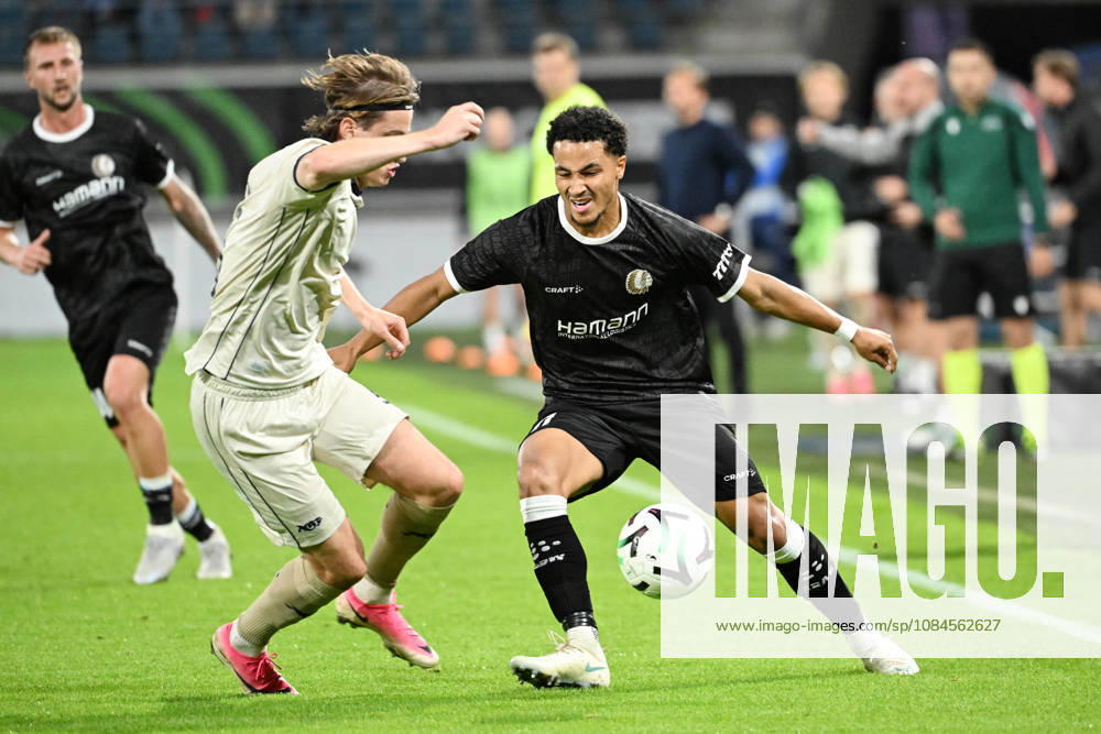 AA Gent vs Aarhus Jacob Andersen of Aarhus battles for the ball with Momodou Sonko of KAA Gent during Matchday 2 in the 2026-2027 Uefa Conference League season - league phase between AA Gent and AGF Aarhus on October 15 , 2026 in Gent, Belgium. (Photo by Maarten Straetemans Isosport) Gent Belgium