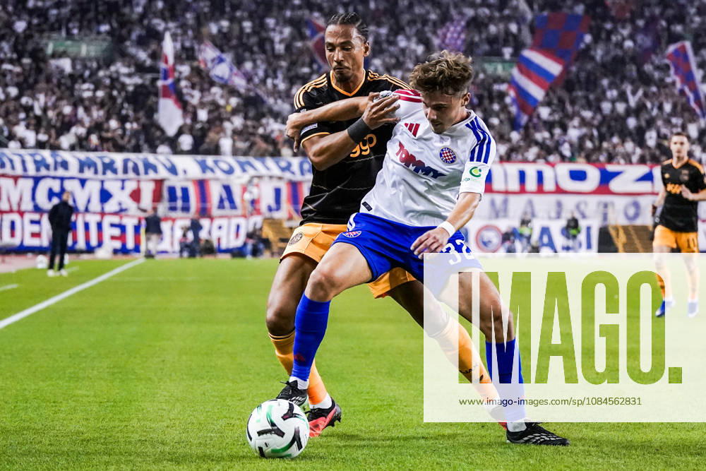 Fussball: Kroatien: UEFA Conference League 2026 2027 - 1. Runde, 15.10.2026 - HNK Hajduk Split vs. AFC Ajax Amsterdam - Stadion Poljud (Split, Kroatien); Thilo Kehrer (AFC Ajax), Simun Hrgovic (Hajduk Split)