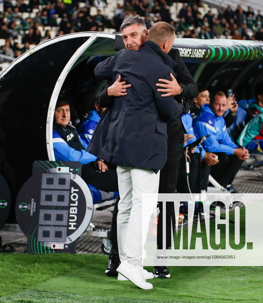 Panathinaikos F.C. v FK Borac Banja Luka UEFA Europa Conference League Jacob Neestrup Manager of Panathinaikos F.C. and Vinko Marinovic Manager of FK Borac Banja Luka hug during the UEFA Europa Conference League match at Olympic Stadium, Athens 15 10 2026 UK Newspapers OUT