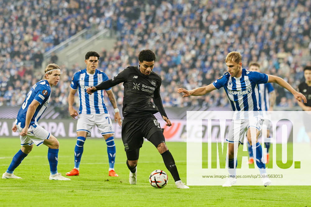 POZNAN ENEA STADION UEFA LIGA EUROPY FAZA LIGOWA 2. KOLEJKA LECH POZNAN - BAYER LEVERKUSEN NZ. MICHAL GURGUL LUIS PALMA, MALIK TILLMAN FOTO RADOSLAW JOZWIAK CYFRASPORT NEWSPIX.PL --- Newspix.pl LE LIGA EUROPY UEFA PILKA NOZNA SEZON 2026 2027 --- UEFA EUROPA LEAGUE SEASON 2026 2027 RA2_1057