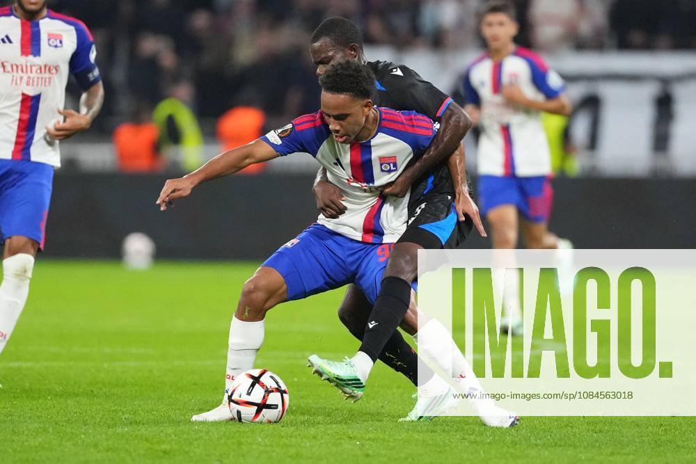 Noah Nartey of Lyon shields the ball from Tyrick Mitchell of Crystal Palace Lyon v Crystal Palace, UEFA Europa League, Football, Groupama Stadium, Lyon, France - 15 Oct 2026Lyon Groupama Stadium France