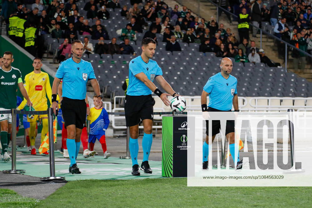 Panathinaikos F.C. v FK Borac Banja Luka UEFA Europa Conference League Match referee Bence Csonka enters the pitch before the start of Panathinaikos F.C. and FK Borac Banja Luka during the UEFA Europa Conference League match at Olympic Stadium, Athens 15 10 2026 UK Newspapers OUT