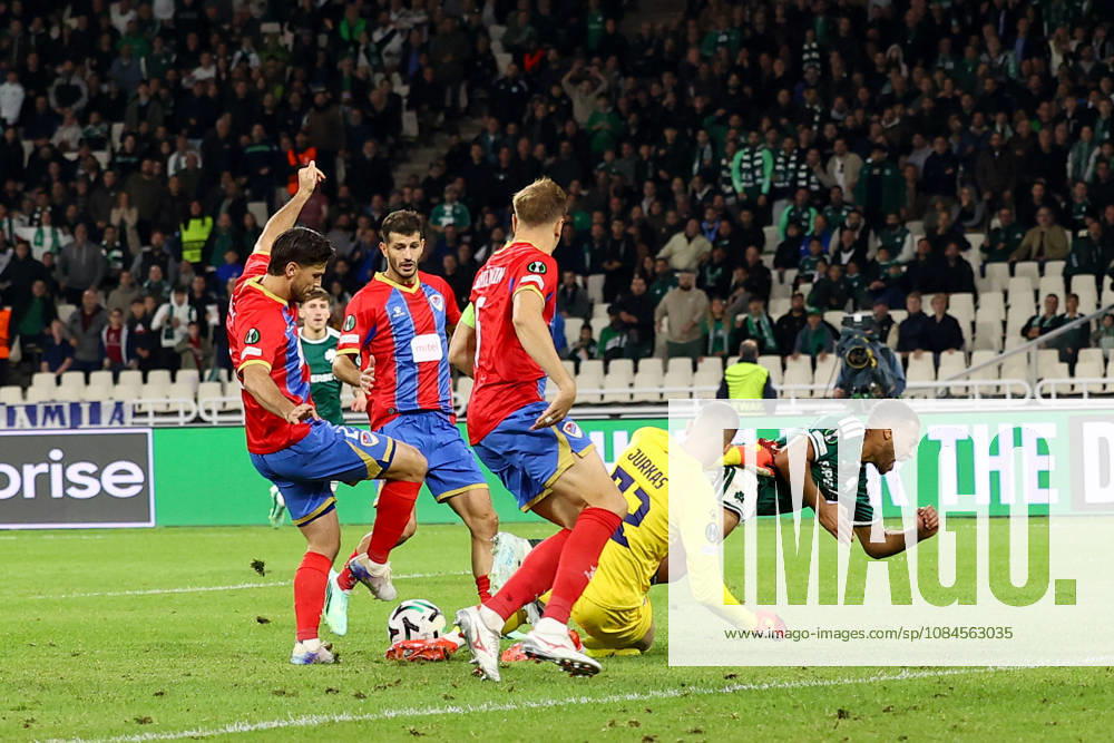 Panathinaikos F.C. v FK Borac Banja Luka UEFA Europa Conference League Cyril Dessers of Panathinaikos F.C. is tackled to the ground and wins a penalty during the UEFA Europa Conference League match at Olympic Stadium, Athens 15 10 2026 UK Newspapers OUT