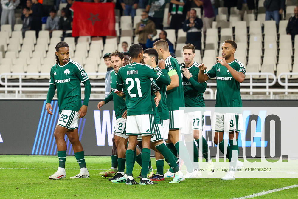 Panathinaikos F.C. v FK Borac Banja Luka UEFA Europa Conference League Cyril Dessers of Panathinaikos F.C. and his team mates celebrate after scoring a goal during the UEFA Europa Conference League match at Olympic Stadium, Athens 15 10 2026 UK Newspapers OUT