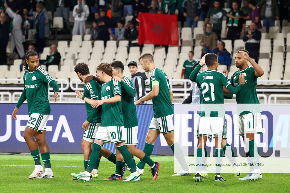 Panathinaikos F.C. v FK Borac Banja Luka UEFA Europa Conference League Cyril Dessers of Panathinaikos F.C. and his team mates celebrate after scoring a goal during the UEFA Europa Conference League match at Olympic Stadium, Athens 15 10 2026 UK Newspapers OUT