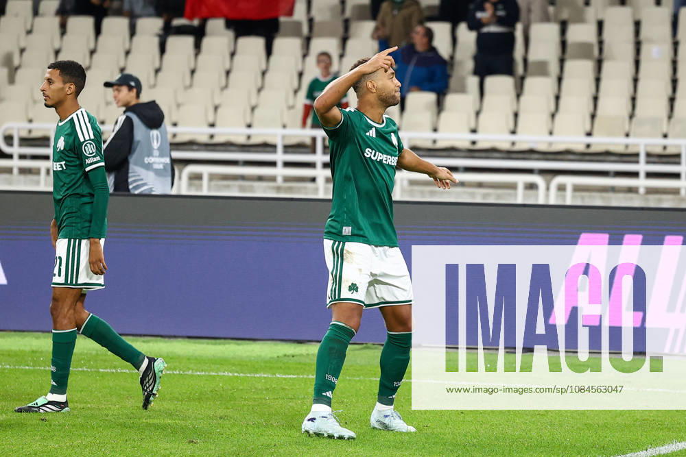 Panathinaikos F.C. v FK Borac Banja Luka UEFA Europa Conference League Cyril Dessers of Panathinaikos F.C. celebrates after scoring a goal during the UEFA Europa Conference League match at Olympic Stadium, Athens 15 10 2026 UK Newspapers OUT