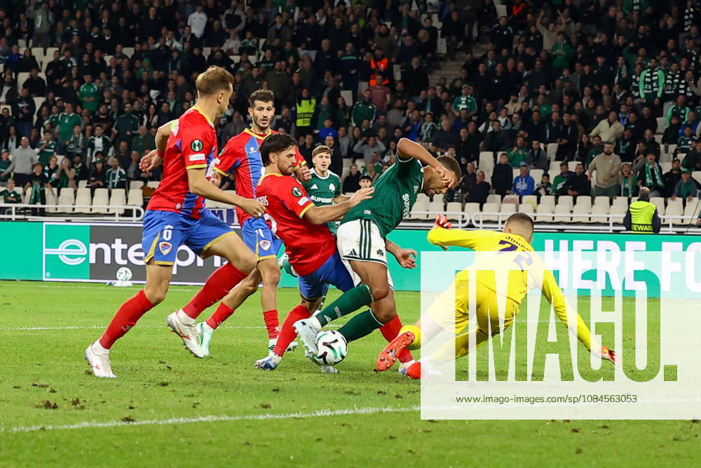 Panathinaikos F.C. v FK Borac Banja Luka UEFA Europa Conference League Cyril Dessers of Panathinaikos F.C. is tackled to the ground and wins a penalty during the UEFA Europa Conference League match at Olympic Stadium, Athens 15 10 2026 UK Newspapers OUT