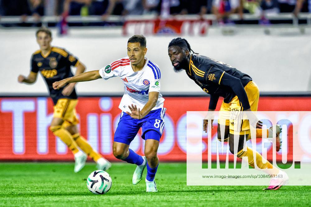 SPLIT, 15 10-2026, Poljud Stadium , season 2026 2027 , UEFA Conference League Football . Match between Hajduk Split and Ajax. Picture shows Ajax Toluwalase Arokodare and Hajduk Split Khalil Fayad Hajduk Split - Ajax x208448940x