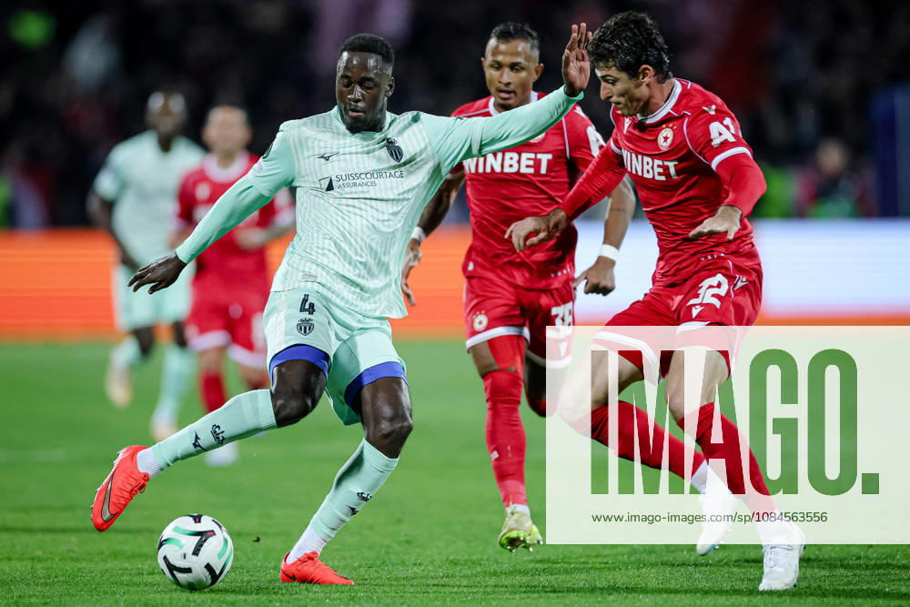 Football - UEFA Conference League - Round 1 - PFC CSKA Sofia - AS Monaco - 15.10.2026 Jordan Teze, 4 of AS Monaco FC and Facundo Rodriguez, 32 of PFC CSKA Sofia during UEFA Conference League - Round 1 match between PFC CSKA Sofia and AS Monaco at Vasil Levski Stadium in Sofia, Bulgaria, on October 15th, 2026 in Sofia, Bulgaria. Bulgaria