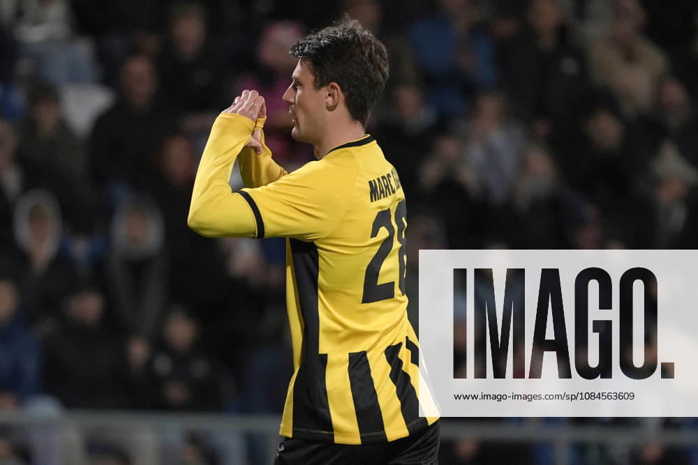 Marc Gual of Kairat scelebrates after scoring from the penalty spot during a UEFA Conference League soccer match between Latvias Riga FC and Kazakhstans Kairat Almaty at Skonto Stadium in Riga, Latvia, Thursday, Oct. 15, 2026. Riga Latvia