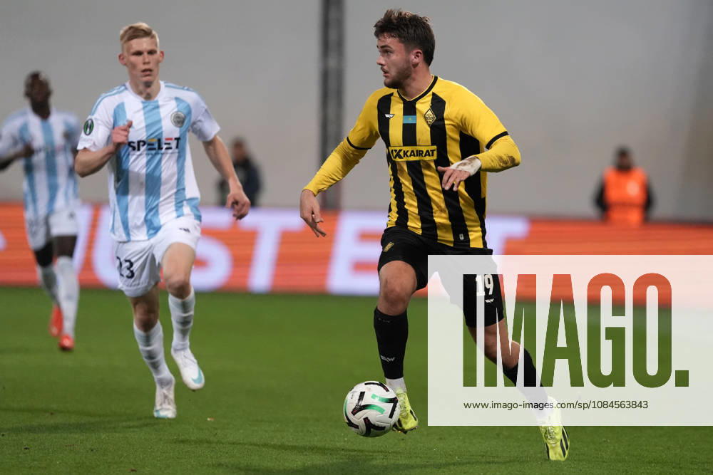 Maksims Tonisevs of Riga FC and Oiva Jukkola of Kairat compete for the ball during a UEFA Conference League soccer match between Latvias Riga FC and Kazakhstans Kairat Almaty at Skonto Stadium in Riga, Latvia, Thursday, Oct. 15, 2026. Riga Latvia