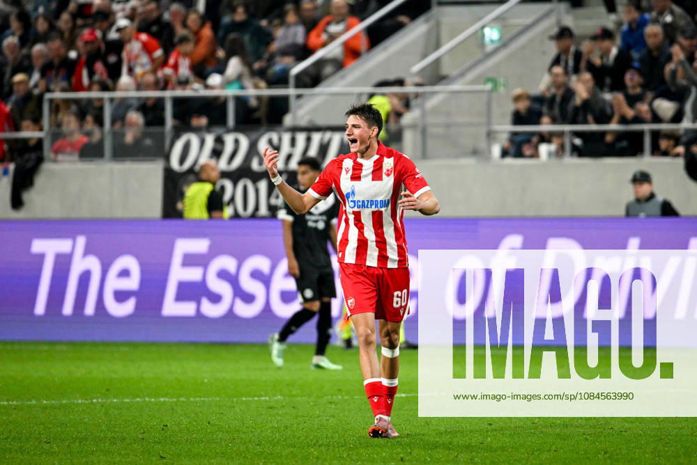 Matej Gashtarov of FK Crvena Zvezda motivates his teammates after a goal during the UEFA Conference League 2026 27 League Phase MD1 match between FC Lugano and FK Crvena Zvezda at Lugano Arena on October 15, 2026 in Lugano, Switzerland. Lugano Lugano Arena Ticino Switzerland
