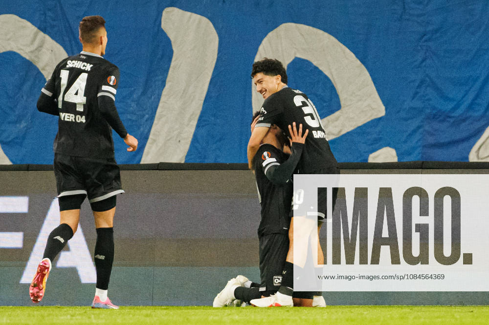 Malik Tillman seen celebrating after goal during UEFA Europe League 2026 2027 league phase game between teams of Lech Poznan and Bayer Leverkusen (Ernest Kolodziej Ball Raw Images) Poznan ENEA Stadion Poland