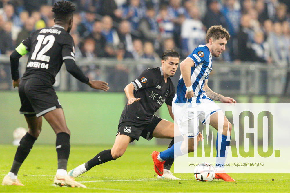 Europa League: Lech Poznan vs Bayer 04 Leverkusen Edmond Tapsoba, Miguel Gutierrez, Patrik Walemark during Europa League: Lech Poznan vs Bayer 04 Leverkusen match in Poznan, Poland, on October 15, 2026 Poznan Poland