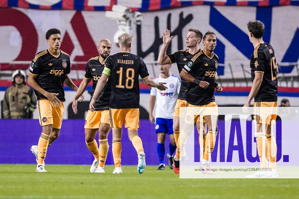 Fussball: Kroatien: UEFA Conference League 2026 2027 - 1. Runde, 15.10.2026 - HNK Hajduk Split vs. AFC Ajax Amsterdam - Stadion Poljud (Split, Kroatien); Ajax bejubelt sein Tor zum 1-1