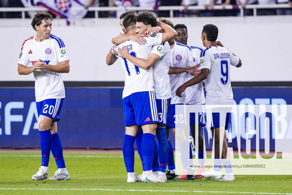 Fussball: Kroatien: UEFA Conference League 2026 2027 - 1. Runde, 15.10.2026 - HNK Hajduk Split vs. AFC Ajax Amsterdam - Stadion Poljud (Split, Kroatien); Hajduk Split bejubelt das Tor zum 2-1 durch Marin Soticek (Hajduk Split)