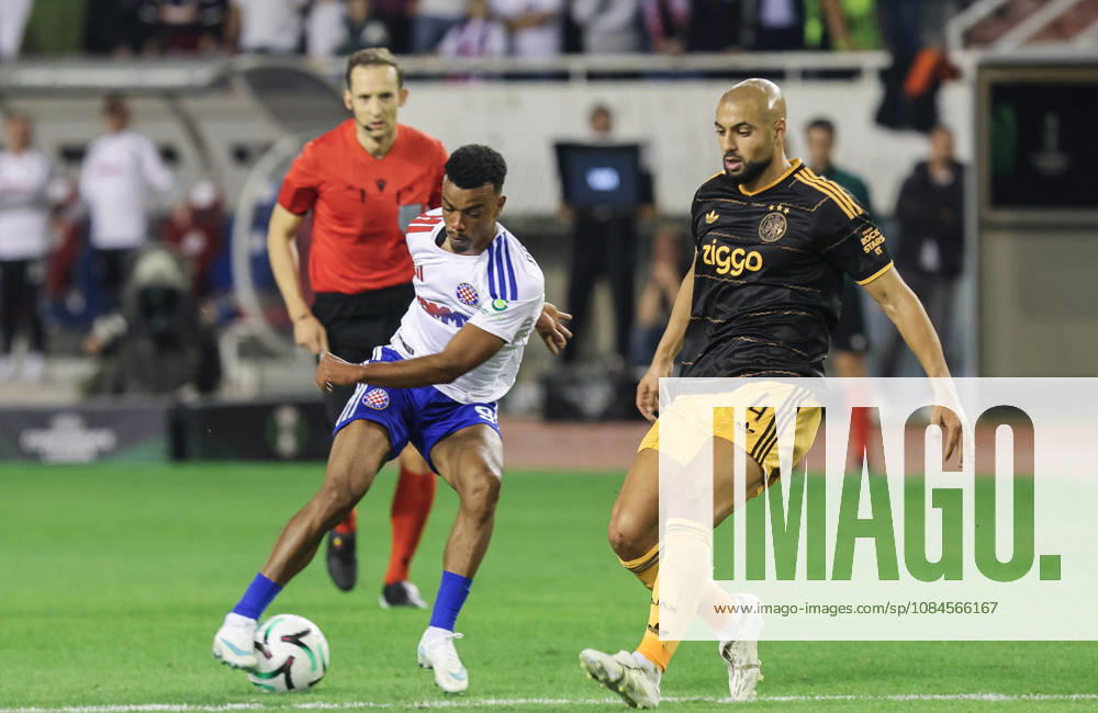 UEFA Conference League HNK Hajduk Split v AFC Ajax Dalisson de Almeida of Hadu and Sofyan Amrabat of Ajax in action during the UEFA Conference League 2026 27 League Phase MD1 match between HNK Hajduk Split and AFC Ajax at Stadion Poljud on October 15, 2026 in Split, Croatia. IvoxCagalj PIXSELL