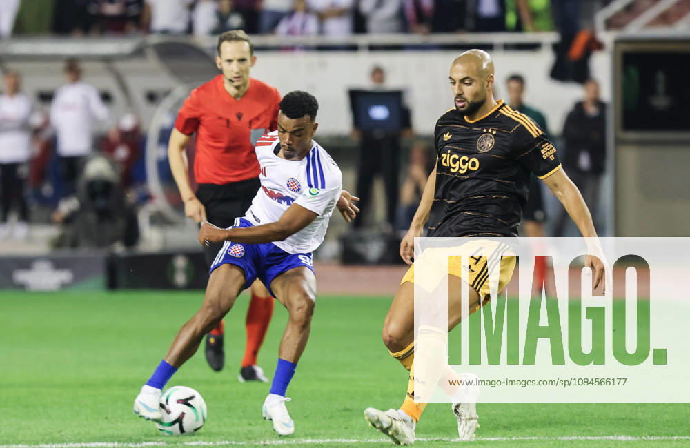 UEFA Conference League HNK Hajduk Split v AFC Ajax Dalisson de Almeida of Hajduk in action against Sofyan Amrabat of Ajax during the UEFA Conference League 2026 27 League Phase MD1 match between HNK Hajduk Split and AFC Ajax at Stadion Poljud on October 15, 2026 in Split, Croatia. IvoxCagalj PIXSELL