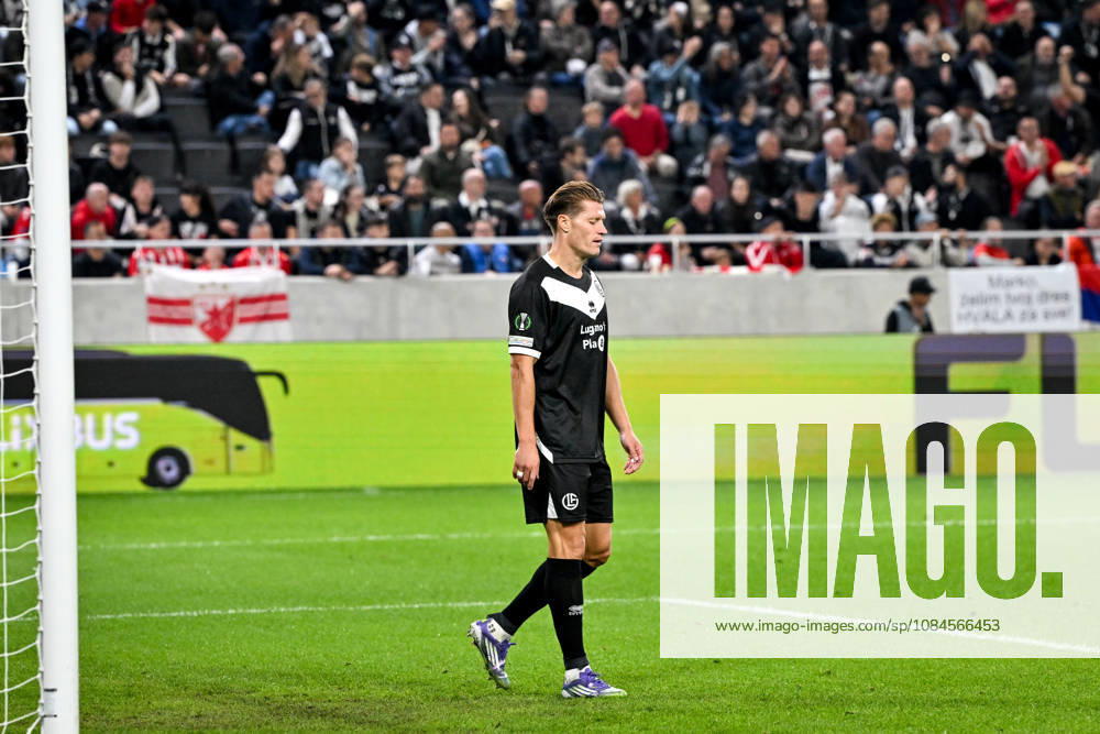 Kevin Behrens of FC Lugano disappointed after missing a good chance during the UEFA Conference League 2026 27 League Phase MD1 match between FC Lugano and FK Crvena Zvezda at Lugano Arena on October 15, 2026 in Lugano, Switzerland. Lugano Lugano Arena Ticino Switzerland