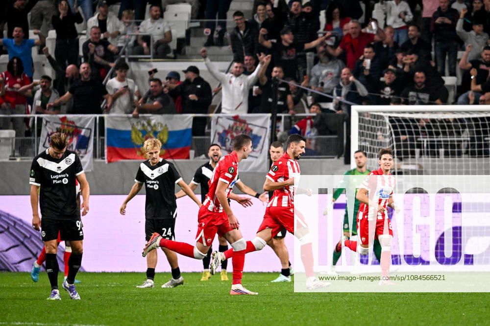 Rade Krunic of FK Crvena Zvezda celebrates his goal during the UEFA Conference League 2026 27 League Phase MD1 match between FC Lugano and FK Crvena Zvezda at Lugano Arena on October 15, 2026 in Lugano, Switzerland. Lugano Lugano Arena Ticino Switzerland