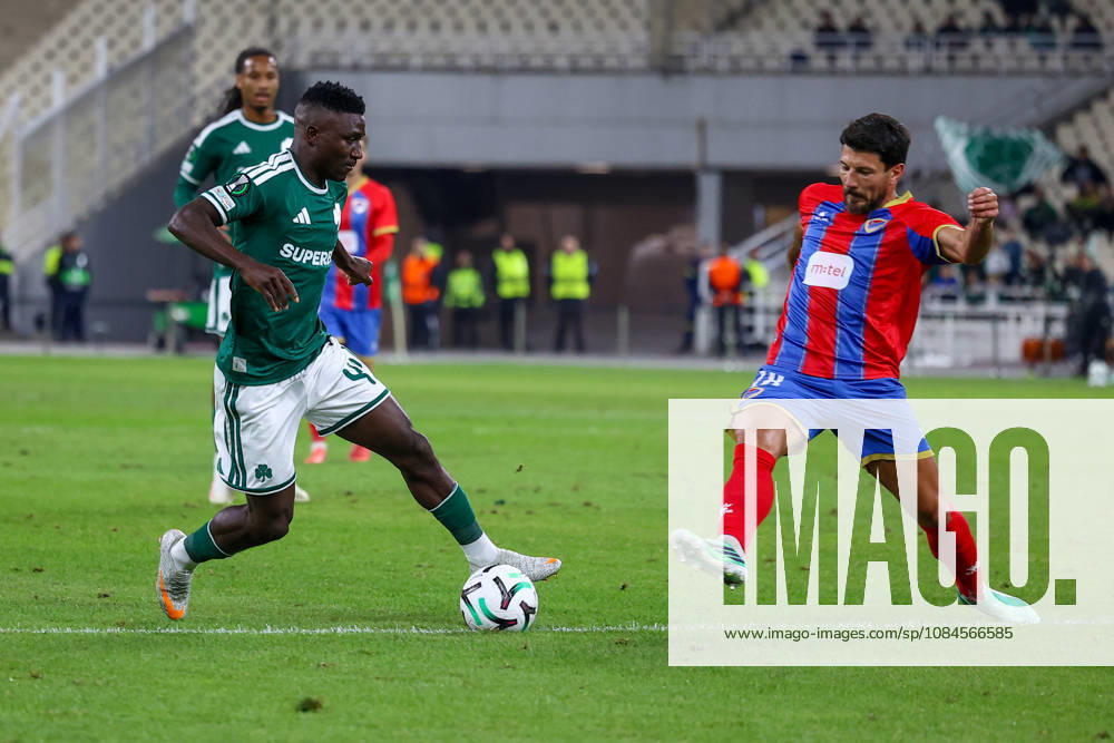 Panathinaikos F.C. v FK Borac Banja Luka UEFA Europa Conference League Kings Kangwa of Panathinaikos F.C. and Milos Jojic of FK Borac Banja Luka during the UEFA Europa Conference League match at Olympic Stadium, Athens 15 10 2026 UK Newspapers OUT