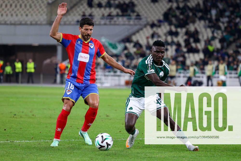 Panathinaikos F.C. v FK Borac Banja Luka UEFA Europa Conference League Kings Kangwa of Panathinaikos F.C. and Milos Jojic of FK Borac Banja Luka during the UEFA Europa Conference League match at Olympic Stadium, Athens 15 10 2026 UK Newspapers OUT
