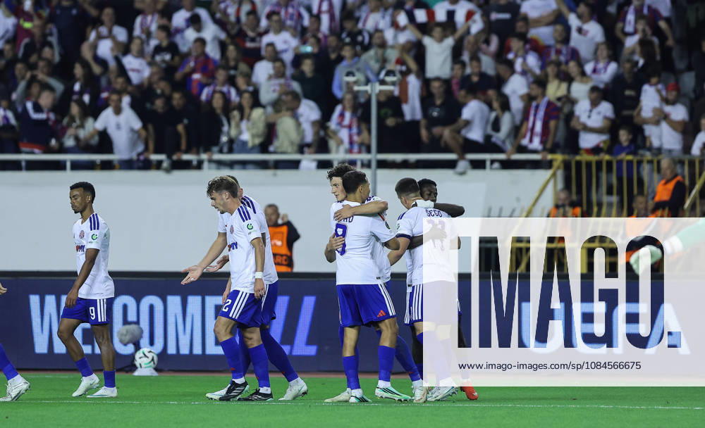 UEFA Conference League HNK Hajduk Split v AFC Ajax Marin Soticek of Hajduk celebrate a goal with his teammates during the UEFA Conference League 2026 27 League Phase MD1 match between HNK Hajduk Split and AFC Ajax at Stadion Poljud on October 15, 2026 in Split, Croatia. IvanaxIvanovic PIXSELL