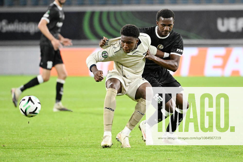 AA Gent vs Aarhus Stefen Tchamche of Aarhus battles for the ball with Mamadou Diallo of KAA Gent during Matchday 2 in the 2026-2027 Uefa Conference League season - league phase between AA Gent and AGF Aarhus on October 15 , 2026 in Gent, Belgium. (Photo by Maarten Straetemans Isosport) Gent Belgium