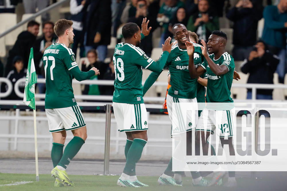 Panathinaikos F.C. v FK Borac Banja Luka UEFA Europa Conference League Kings Kangwa of Panathinaikos F.C. celebrates with his team mates scoring a goal during the UEFA Europa Conference League match at Olympic Stadium, Athens 15 10 2026 UK Newspapers OUT