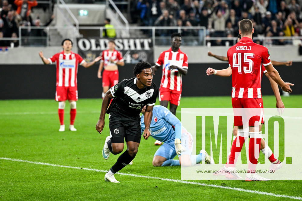 Dereck Moncada of FC Lugano celebrates his goal during the UEFA Conference League 2026 27 League Phase MD1 match between FC Lugano and FK Crvena Zvezda at Lugano Arena on October 15, 2026 in Lugano, Switzerland. Lugano Lugano Arena Ticino Switzerland