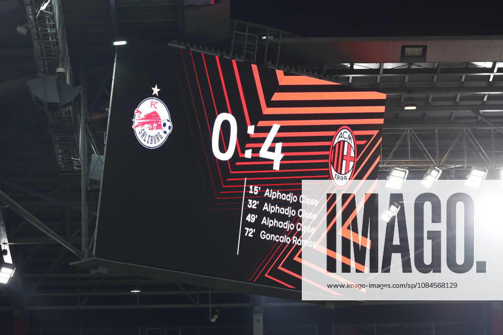 SOCCER - UEFA EL, RBS vs Milan SALZBURG,AUSTRIA,15.OCT.26 - SOCCER - UEFA Europa League, Red Bull Salzburg vs AC Milan. Image shows the scoreboard after fulltime. GEPAxpictures Geieregger