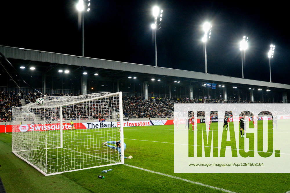 Anto Grgic of FC Lugano scores on a penalty shot against goalkeeper Matheus Magalhaes of FK Crvena Zvezda during the UEFA Conference League 2026 27 League Phase MD1 match between FC Lugano and FK Crvena Zvezda at Lugano Arena on October 15, 2026 in Lugano, Switzerland. Lugano Lugano Arena Ticino Switzerland