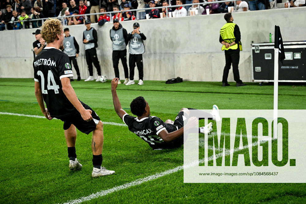 Dereck Moncada of FC Lugano R) celebrates his goal with Erik Elias Pihlstrom of FC Lugano L) during the UEFA Conference League 2026 27 League Phase MD1 match between FC Lugano and FK Crvena Zvezda at Lugano Arena on October 15, 2026 in Lugano, Switzerland. Lugano Lugano Arena Ticino Switzerland