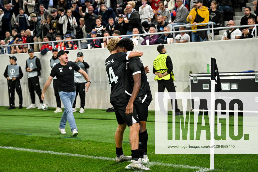 Dereck Moncada of FC Lugano R) celebrates his goal with Erik Elias Pihlstrom of FC Lugano L) during the UEFA Conference League 2026 27 League Phase MD1 match between FC Lugano and FK Crvena Zvezda at Lugano Arena on October 15, 2026 in Lugano, Switzerland. Lugano Lugano Arena Ticino Switzerland