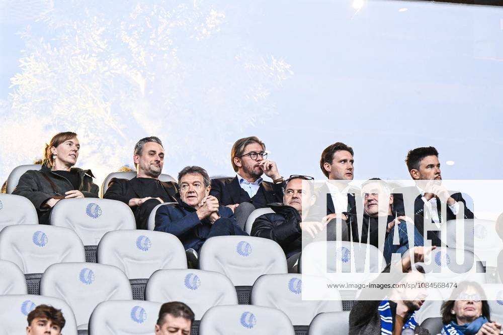 Gent s owner Sam Baro; Gent s advisor Michel Louwagie and Gent s technical coordinator Gunther Schepens pictured at the start of a soccer game between Belgian KAA Gent and Danish Aarhus GF, Thursday 15 October 2026 in Gent, the opening match of the UEFA Conference League league phase. TOMxGOYVAERT x189913291x