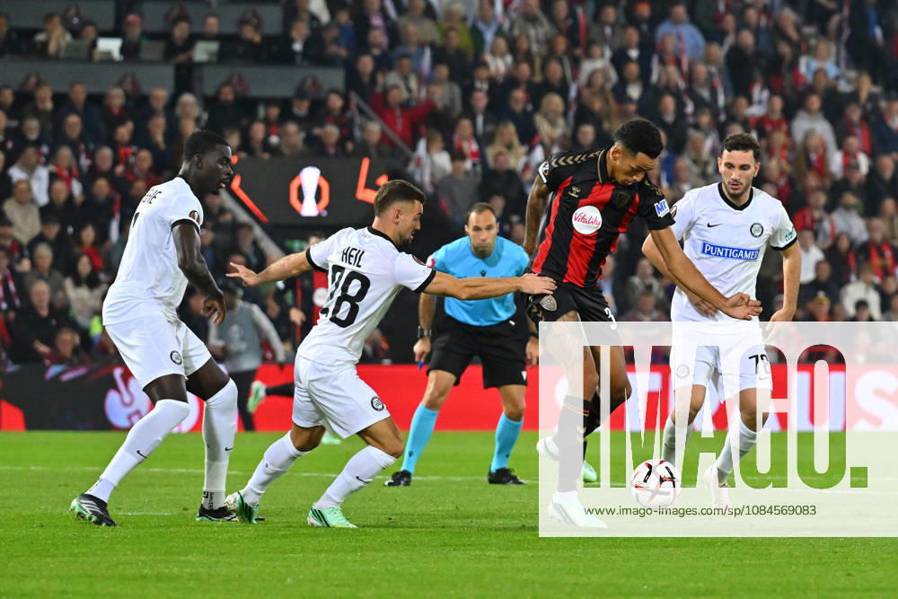 Bournemouth v Sturm Graz, Europa League Alvaro Rodriguez (30) of AFC Bournemouth battles for possession with Jurgen Heil (28) of Sturm Graz during the Europa League match between Bournemouth and Sturm Graz at the Vitality Stadium, Bournemouth, UK on 15 October 2026. Bournemouth Vitality Stadium Dorset UK Editorial use only ,