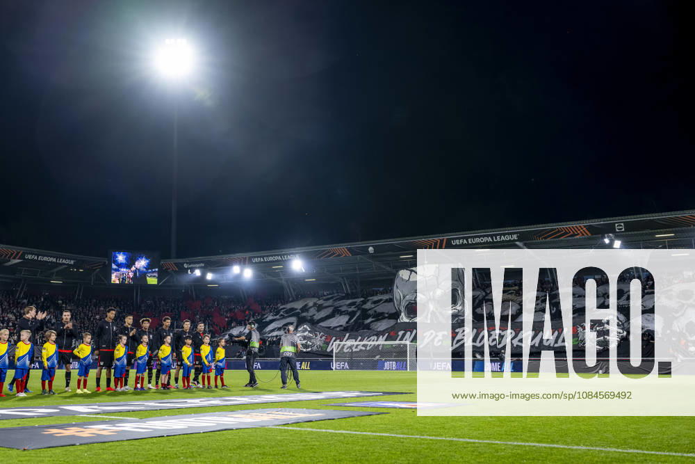 NIJMEGEN - Supporters of NEC displayed a banner during the entrance of both teams ahead of the UEFA Europa League match between N.E.C. and Levski Sofia at Stadion De Goffert on 15 October 2026 in Nijmegen, Nederland. (Photo by DeFodi Images) -