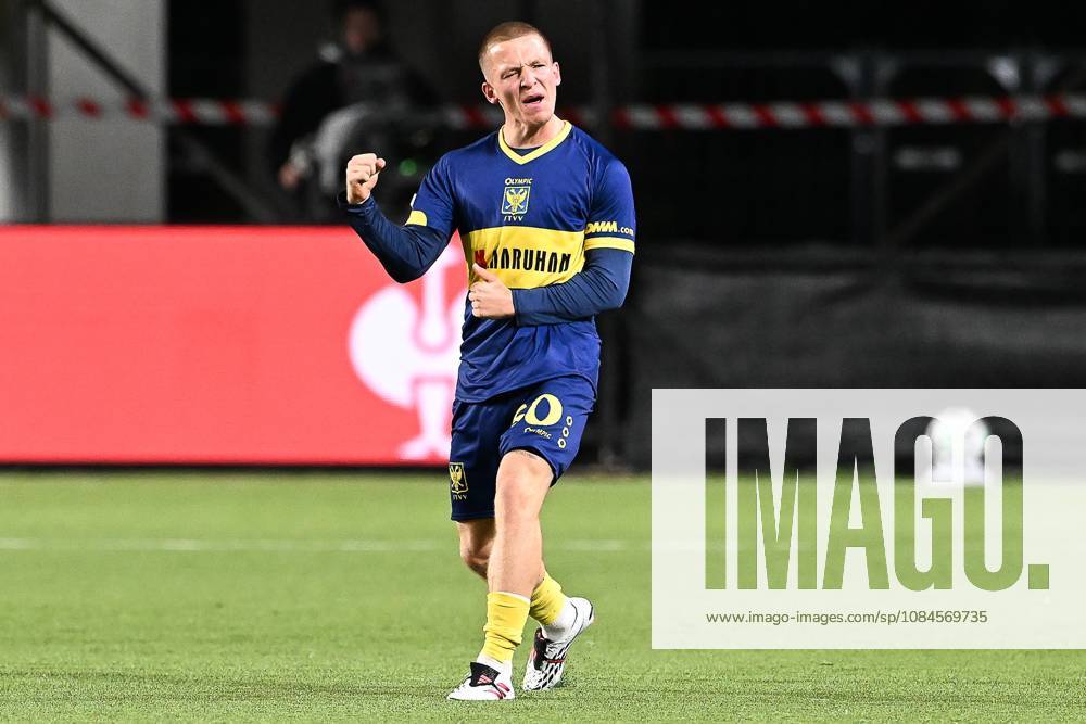 STVV s Robert-Jan Vanwesemael celebrates after scoring during a soccer game between Belgian Sint-Truidense VV and Georgian FC Iberia 1999 Tbilisi, Thursday 15 October 2026 in Sint-Truiden, the opening match of the UEFA Conference League league phase. JILLxDELSAUX x189926854x