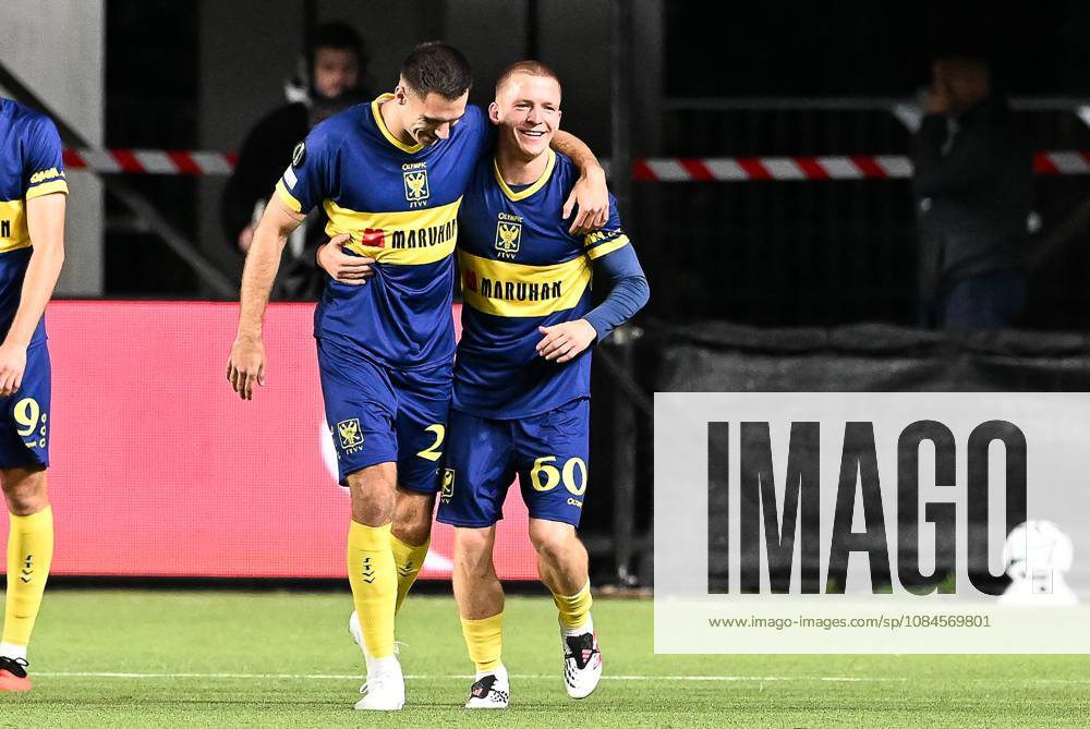 STVV s Robert-Jan Vanwesemael celebrates after scoring during a soccer game between Belgian Sint-Truidense VV and Georgian FC Iberia 1999 Tbilisi, Thursday 15 October 2026 in Sint-Truiden, the opening match of the UEFA Conference League league phase. JILLxDELSAUX x189926803x