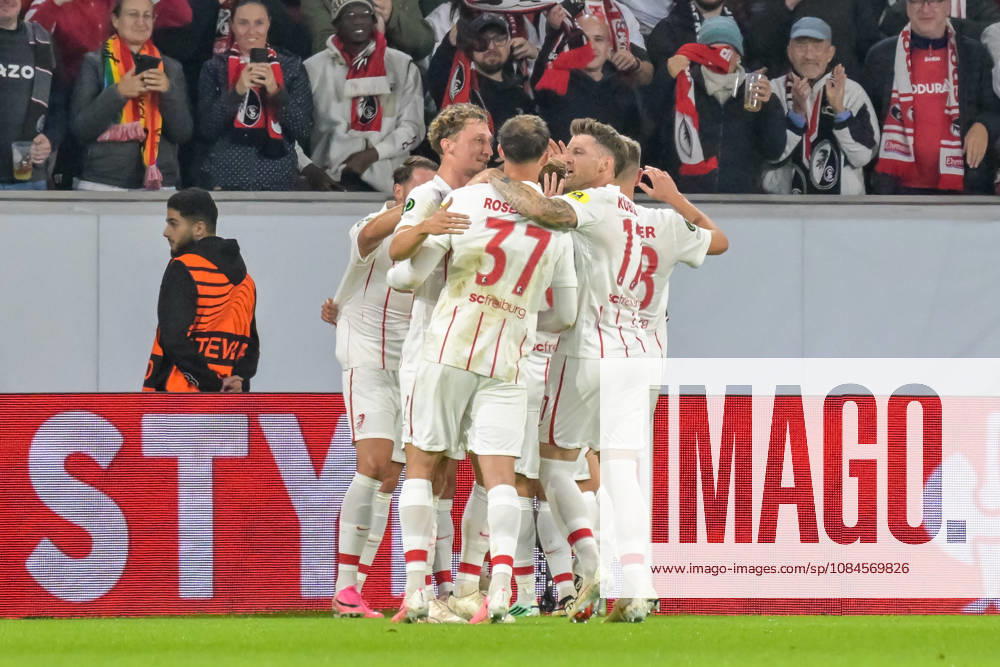 Jubel zum Tor zum 1:0 durch Vincenzo Grifo (SC Freiburg, 32) GER, SC Freiburg vs JK Jablonec, Fussball, Uefa Conference League, 1. Spieltag, Saison 2026 2027, 15.10.2026 GER, SC Freiburg vs JK Jablonec, Fussball, Uefa Conference League, 1. Spieltag, Saison 2026 2027, 15.10.2026 Freiburg