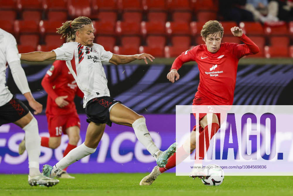 Soccer, Conference League 2026 Brann vs. Lincoln Red Imps, Bergen, October 15, 2026: Brann’s Niklas Wassberg and Lincoln Red Imps’ Julliani Eersteling during the Conference League soccer match between SK Brann and Lincoln Red Imps at Brann Stadium. Photo by Paul S. Amundsen, NTB, Bergen, Norway. EDITORIGINAL USE ONLY; RESTRICTED USE FOR BETTING COMPANIES