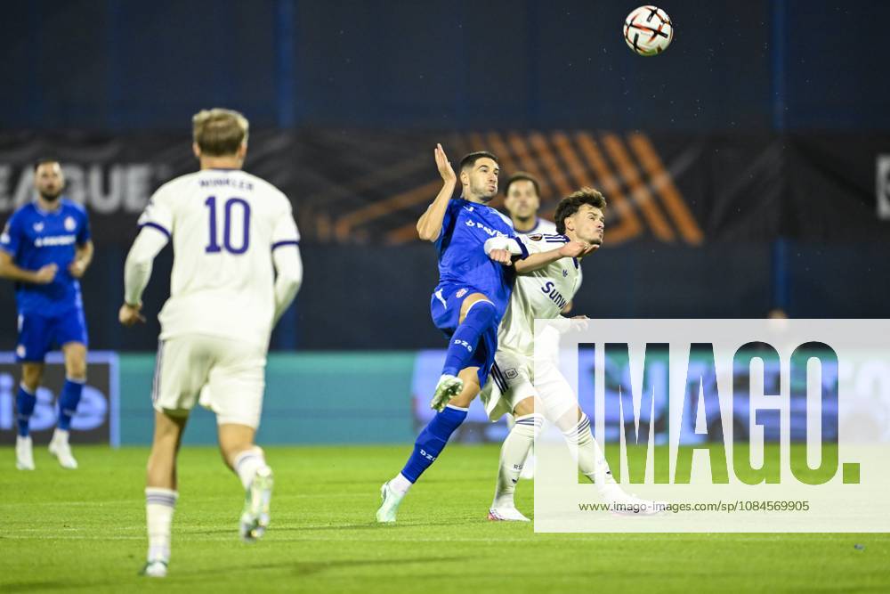 GNK Dinamo v RSC Anderlecht - UEFA Europa League ZAGREB, CROATIA - OCTOBER 15 : Ivanusec Luka midfielder of GNK Dinamo Zagreb, Ambros Lukas midfielder of RSC Anderlecht in action during the UEFA Europa League 2026 27 League Phase matchday 2 match between GNK Dinamo and RSC Anderlecht on October 15, 2026 in Zagreb, Croatia, 15 10 2026 Zagreb Croatia