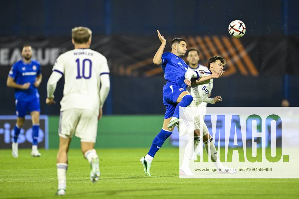 GNK Dinamo v RSC Anderlecht - UEFA Europa League ZAGREB, CROATIA - OCTOBER 15 : Ivanusec Luka midfielder of GNK Dinamo Zagreb, Ambros Lukas midfielder of RSC Anderlecht in action during the UEFA Europa League 2026 27 League Phase matchday 2 match between GNK Dinamo and RSC Anderlecht on October 15, 2026 in Zagreb, Croatia, 15 10 2026 Zagreb Croatia