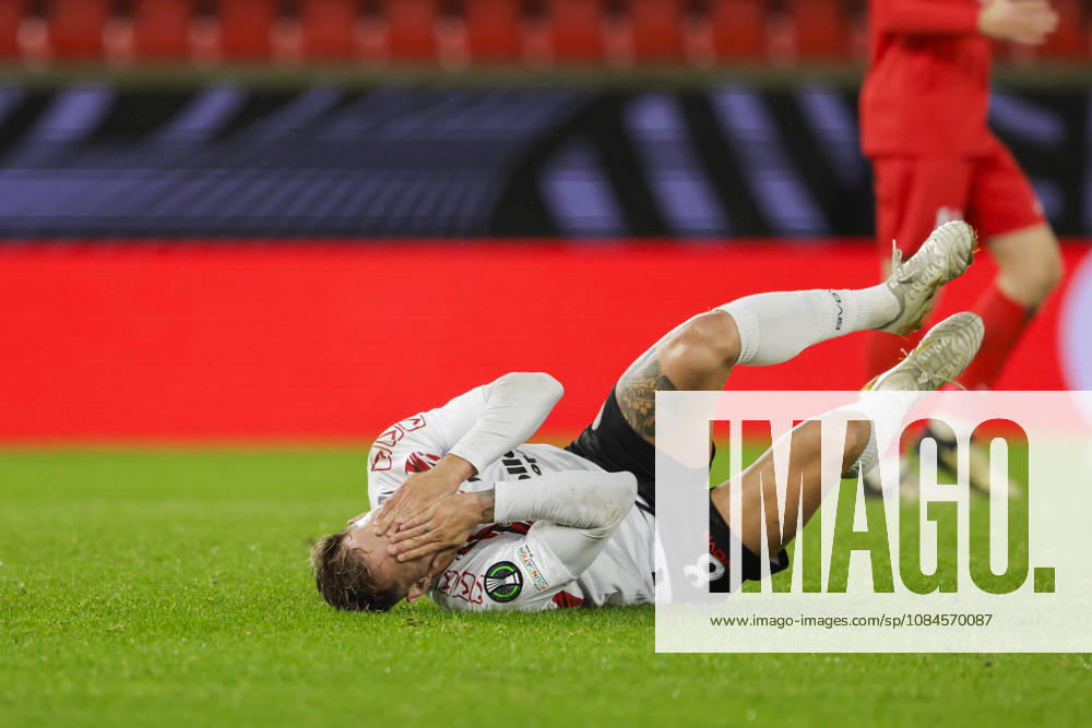 Soccer, Conference League 2026 Brann Lincoln Red Imps Bergen 20261015 Lincoln Red Imps Mandi lies on the ground during the Conference League soccer match between SK Brann and Lincoln Red Imps at Brann Stadium. Photo: Paul S. Amundsen, NTB, Bergen, Norway. . RESTRICTED USE BY BETTING COMPANIES