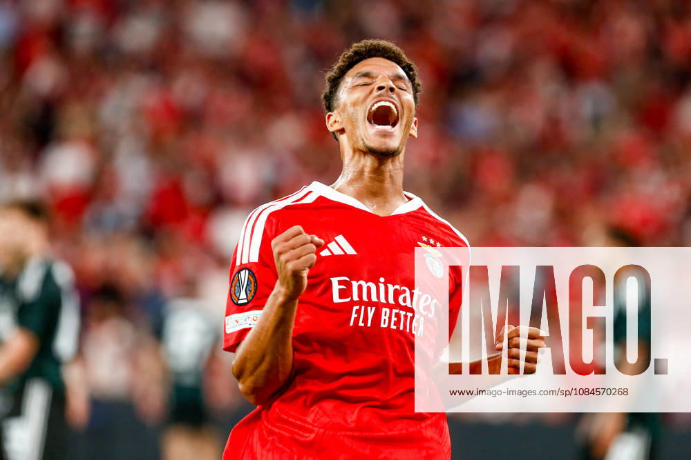 Alexander Bah defender of Benfica celebrates after scoring the team s second goal during the UEFA Europa League 2026 27 League Phase MD2 match between SL Benfica and Celtic FC at Estadio do SL Benfica on October 15, 2026 in Lisbon, Portugal (Photo by Valter Gouveia Sports Press Photo SPP)