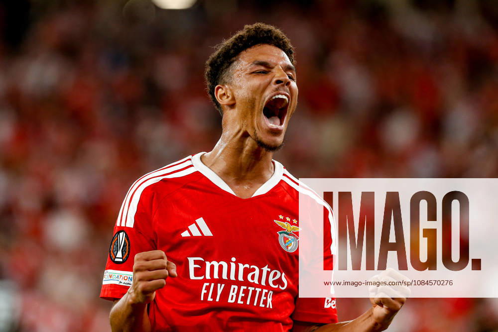 Alexander Bah defender of Benfica celebrates after scoring the team s second goal during the UEFA Europa League 2026 27 League Phase MD2 match between SL Benfica and Celtic FC at Estadio do SL Benfica on October 15, 2026 in Lisbon, Portugal (Photo by Valter Gouveia Sports Press Photo SPP)