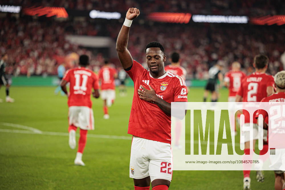 Jhon Duran seen celebrating after scoring goal during UEFA Europa League 2026 2027 league phase game between teams of SL Benfica and Celtic FC at Estadio Da Luz (Maciej Rogowski Ball Raw Images PT) Lisbon Estadio Da Luz Portugal