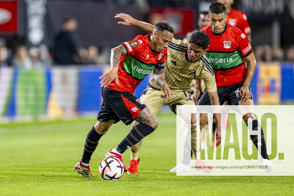 NIJMEGEN - (l-r) NEC Nijmegen forward Tjaronn Chery and Levski Sofia forward Everton Bala during the UEFA Europa League match between N.E.C. and Levski Sofia at Stadion De Goffert on 15 October 2026 in Nijmegen, Nederland. (Photo by DeFodi Images) -